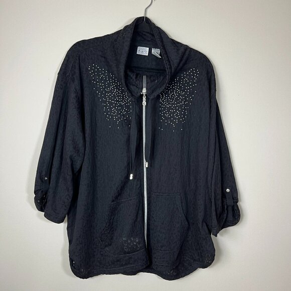 Keren‎ Hart Lightweight Sheer Animal Print Embellished Jacket | Plus Size 2X - Picture 1 of 9